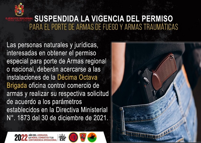 Suspendida La Vigencia Del Permiso Para El Porte De Armas De Fuego Y Armas Traumáticas 