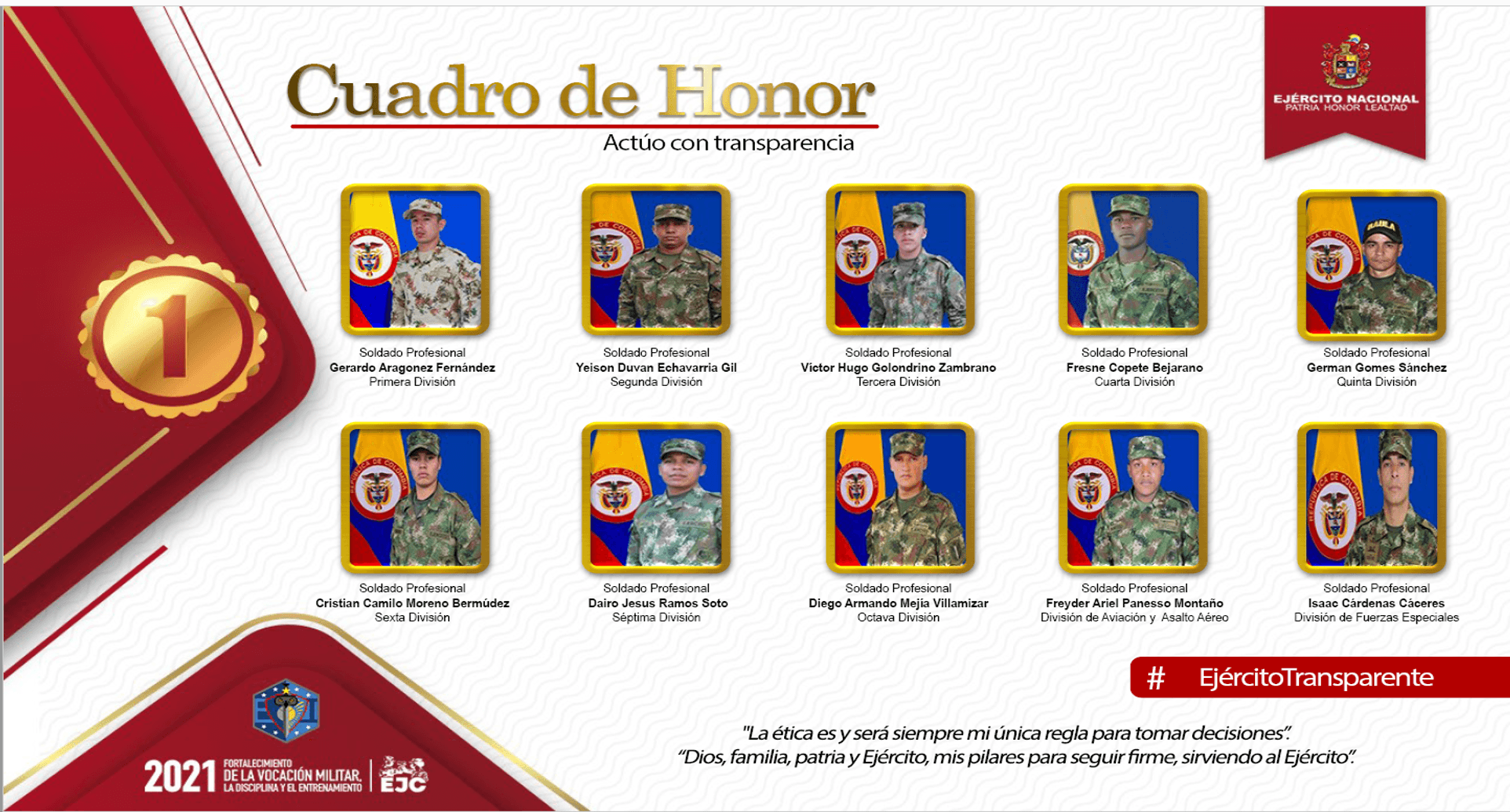 Cuadro de Honor de Soldados Profesionales DANTE - Octubre