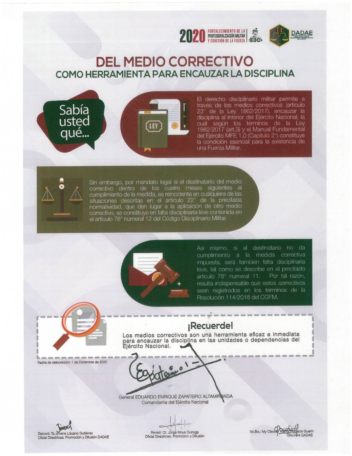 76. Los medios correctivos y su incidencia disciplinaria. Ver también protocolo de medios correctivos y boletín No 5