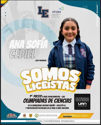 Ana Sofía Cediel, talento, disciplina y excelencia que dejan en alto el nombre del Liceo Pichincha, del Ejército Nacional