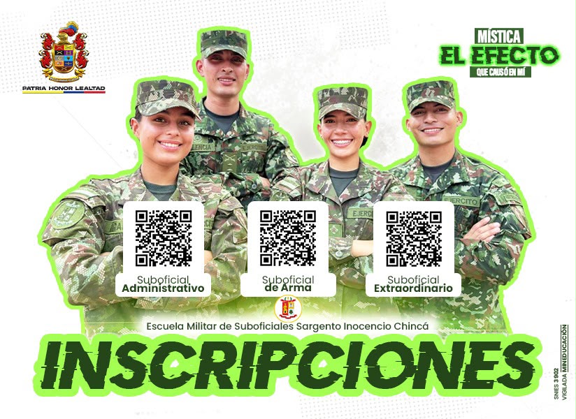 Continúan abiertas las inscripciones para el Curso de Suboficiales de Arma y Administrativo del Ejército Nacional