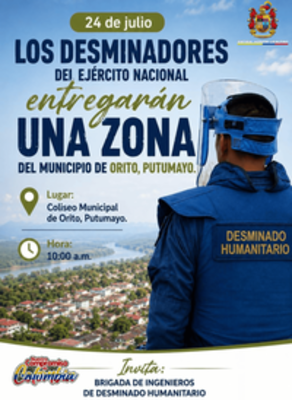 Una zona del municipio de Orito, Putumayo, será declarada libre de sospecha de minas antipersonal