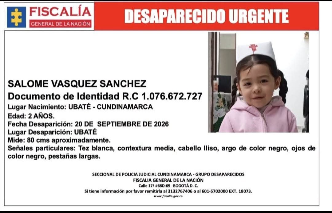 Ejército Nacional recupera a niña de 2 años reportada como desaparecida en Ubaté